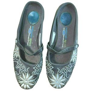 Dr Scholl's Natural Sport 8M Massaging Gel Insole Leather Mule Floral Embroidery